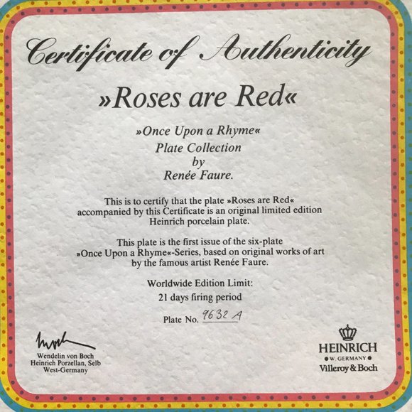 Roses Are Red Collector Plate - Picture 3 of 5